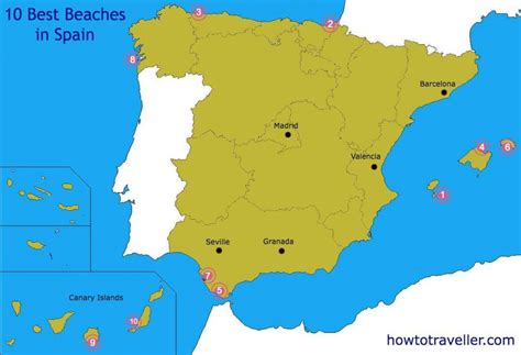 Best beaches in Spain map - Map of best beaches in Spain (Southern ...