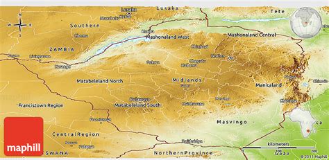 Physical Panoramic Map of Zimbabwe