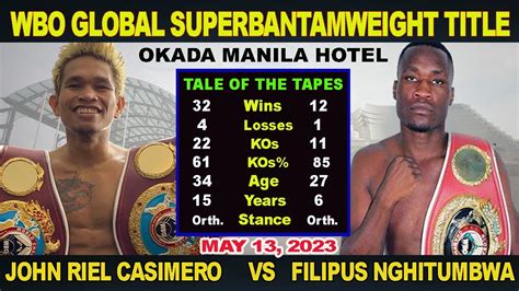 JOHN RIEL CASIMERO vs FILIPUS NGHITUMBWA WBO GLOBAL SUPERBANTAMWEIGHT CHAMPIONSHIP | Quadro Alas ...