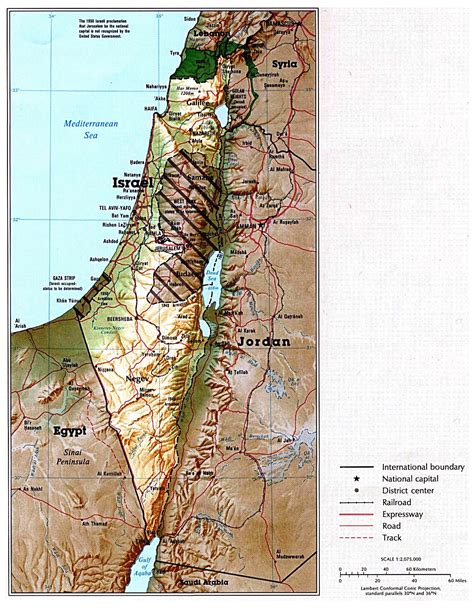 Large political map of Israel with relief, roads, railroads and major ...