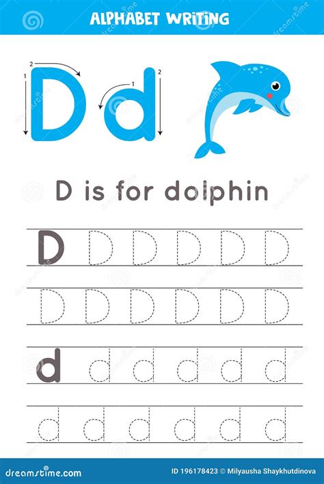 D is for Dolphin. Tracing English Alphabet Worksheet. Stock Vector ...