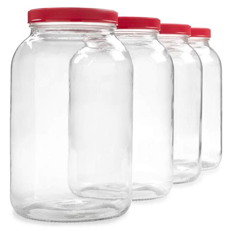 1 Gallon Glass Jar w/Plastic Airtight Lid, Muslin Cloth, Rubber Band - Made in USA, Wide Mouth ...