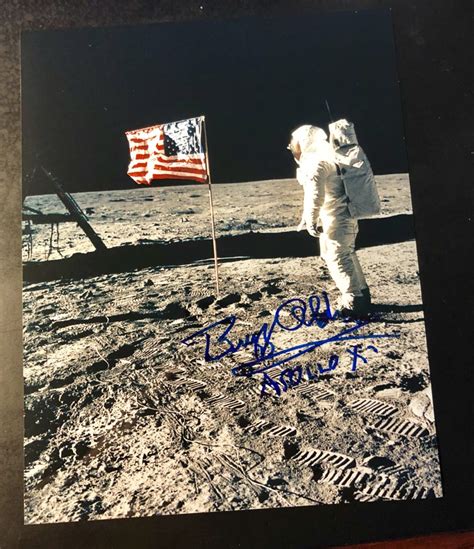 Apollo Space Shop | Autographed Photo of Buzz Aldrin on Moon with American Flag