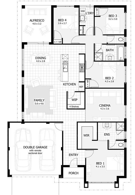 Single Story 4 Bedroom House Plans - Small Modern Apartment