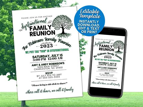 Dysfunctional Family Reunion Editable Template Invite, Funny Family ...