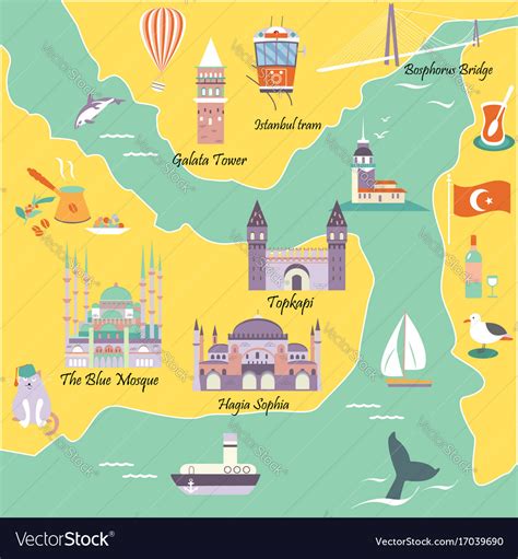 Tourist map with famous landmarks of istanbul Vector Image