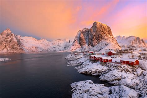 Lofoten Islands Norway Red Cabins In Winter Fine Art Print | Photos by ...