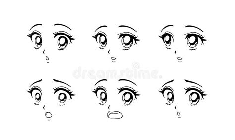 Set of Surprised and Scared Anime Faces. Hand Drawn Vector Cartoon Illustration Stock Vector ...