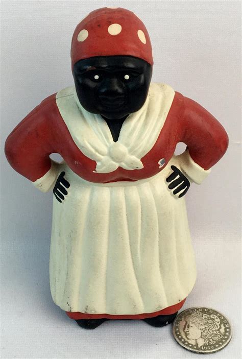 Lot - Vintage Cast Iron Aunt Jemima Mammy Bank 8.25" Tall