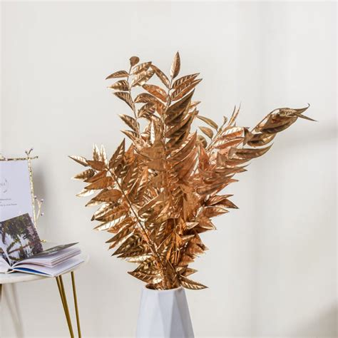 Faux Leaf Stem Gold Set Of 3 Online - Premium Artificial Plant | Nestasia