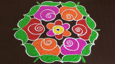 Beautiful Rose Flowers Rangoli Designs for Sankranti With 13 to 7 dots ...