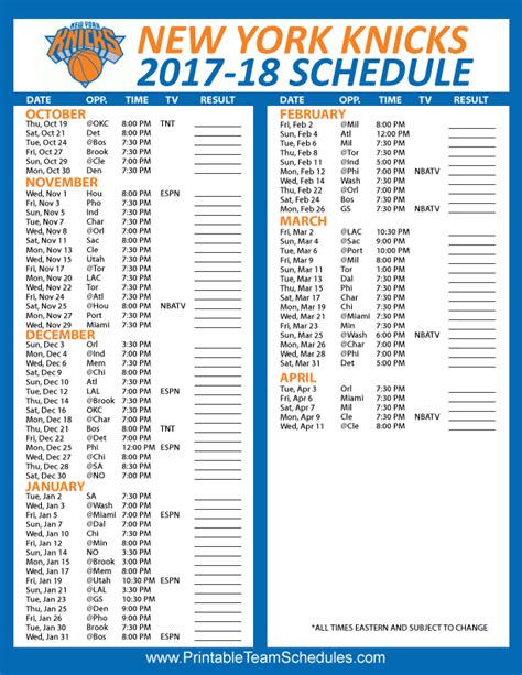 Ny Knicks Printable Schedule - Calendar Printables