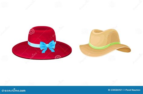 Set Of Headgears, Male Fedora Hat Cartoon Vector Illustration | CartoonDealer.com #227625343