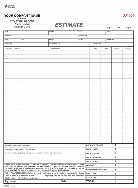 Mechanic Estimate Template