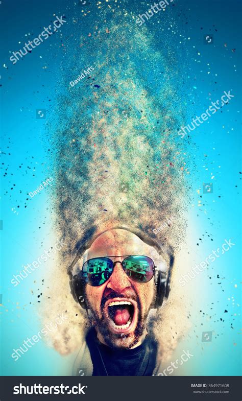 Crazy Screaming Disc Jockey Headphones Explosion Stock Photo 364971608 ...