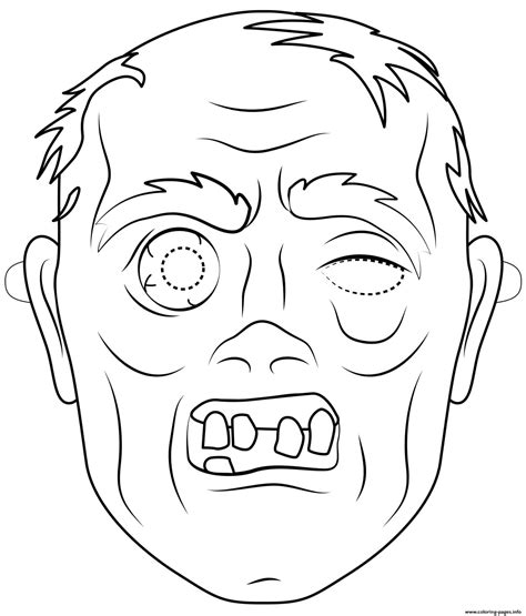 Zombie Mask Outline Halloween Coloring page Printable