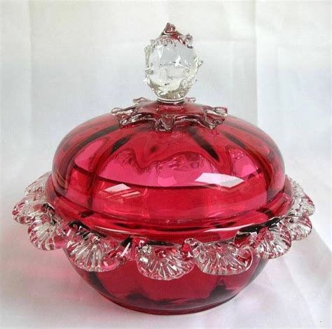 ANTIQUE CRANBERRY GLASS COVERED FRILLED BOWL / POWDER BOWL | Cranberry glass, Cranberry ...