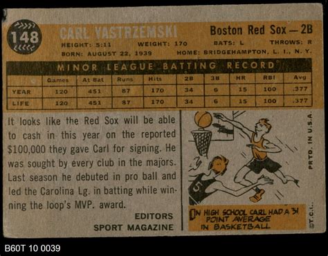 1960 Topps #148 Rookie Star Carl Yastrzemski