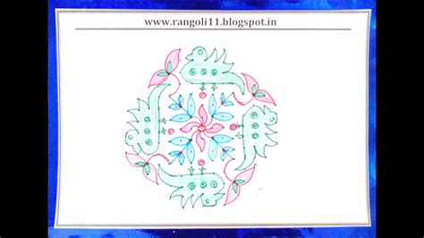 Peacock Rangoli with 15 dots 5 lines till 5 dots - YouTube