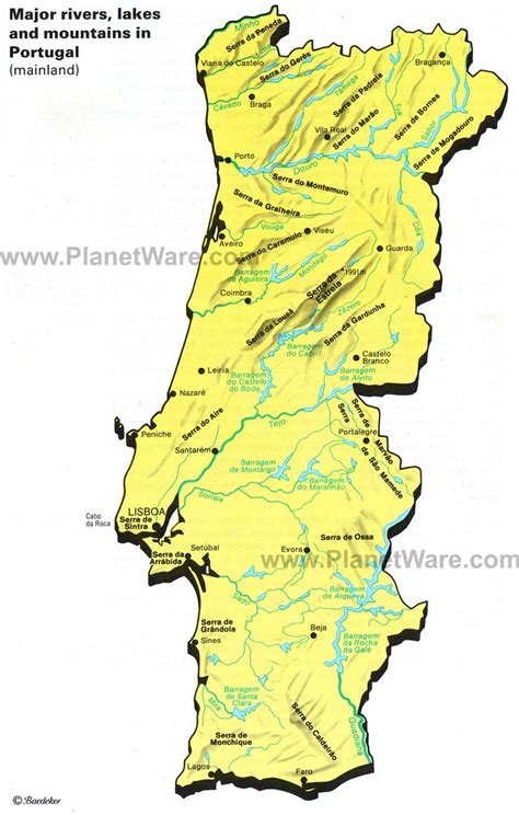 Map of Portugal - Major rivers, lakes and Montains | PlanetWare