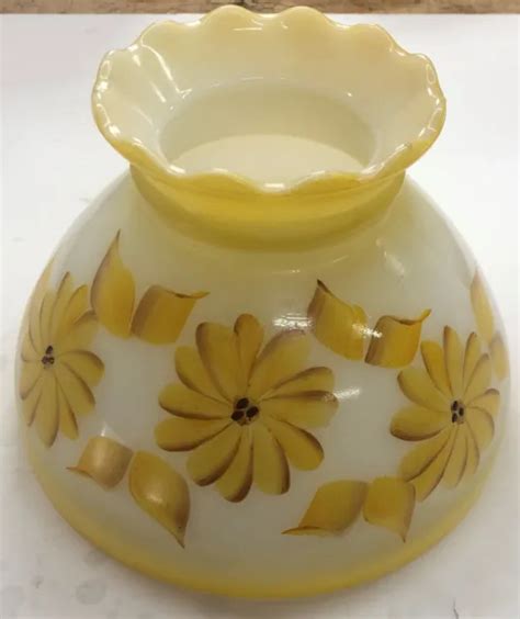 VINTAGE 8& GLASS Hurricane Oil Electric Table Lamp Shade Yellow Flowers $19.95 - PicClick