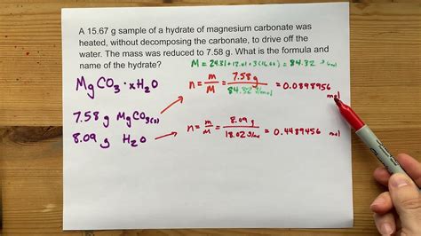 Find the formula and name of a hydrate (given original mass) - YouTube