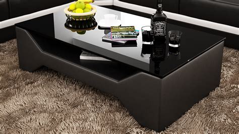 Trendy Design Black Leather Coffee Table With Glass Table Top | My Aashis
