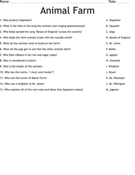 Animal Farm Worksheet - WordMint