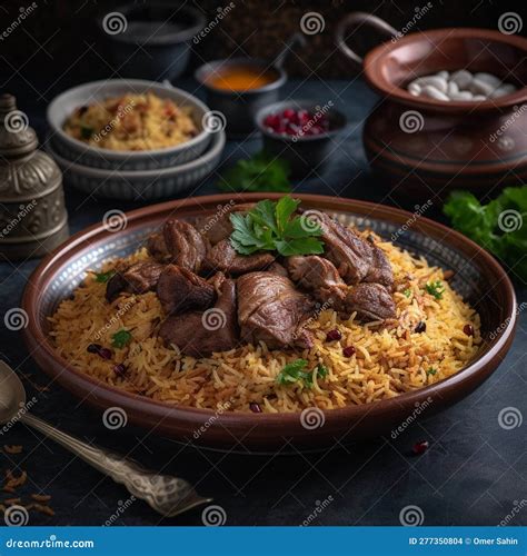 Close-Up Shot of Kuwaiti Machboos with Fragrant Rice and Fresh Herbs Stock Illustration ...