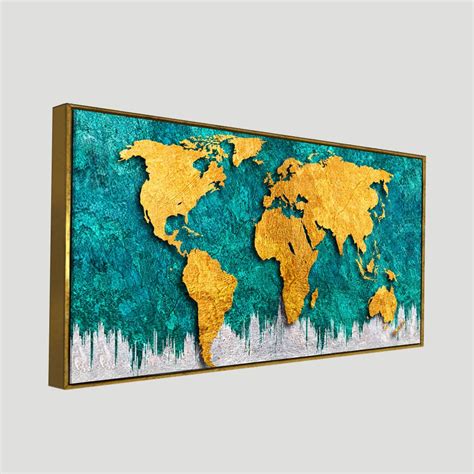 Golden World Map Canvas Wall Painting