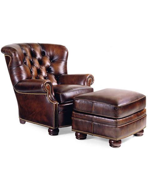 Classic tufted leather armchair and ottoman