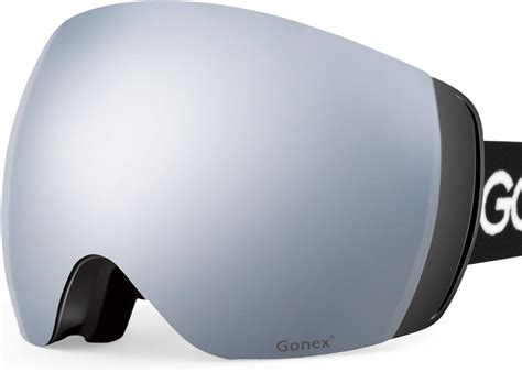 Gonex Polarized Ski Goggles OTG Anti-fog Snow Snowboard Goggles for Adult Men, Silver Lens Black ...