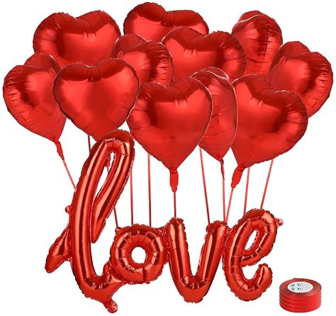 Naler Valentine's Day Balloons - 20 Pcs Foil Red Heart Balloons and 1 ...