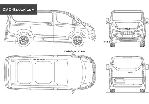 Ford Tourneo Custom CAD Block, front, rear, side, top views