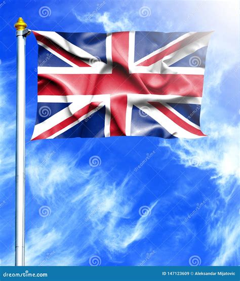 Blue Sky and Mast with Hanged Waving Flag of Great Britain Stock ...