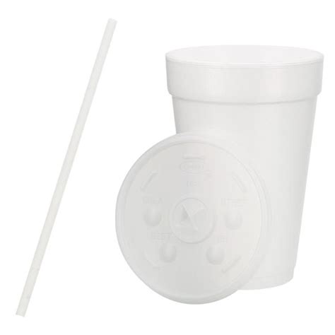 16 oz. Foam Cup With Lid and Straw | Totally Promotional