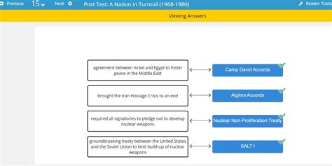 Match the treaty to its description. 1 SALT I 2 Camp David Accords 3 Nuclear Non-Proliferation ...