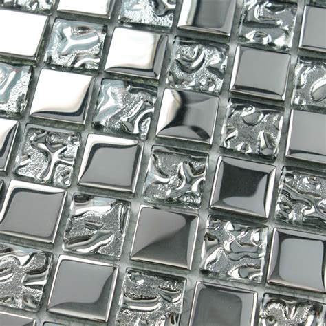 Silver glass tile backsplash ideas bathroom mosaic tiles cheap ...