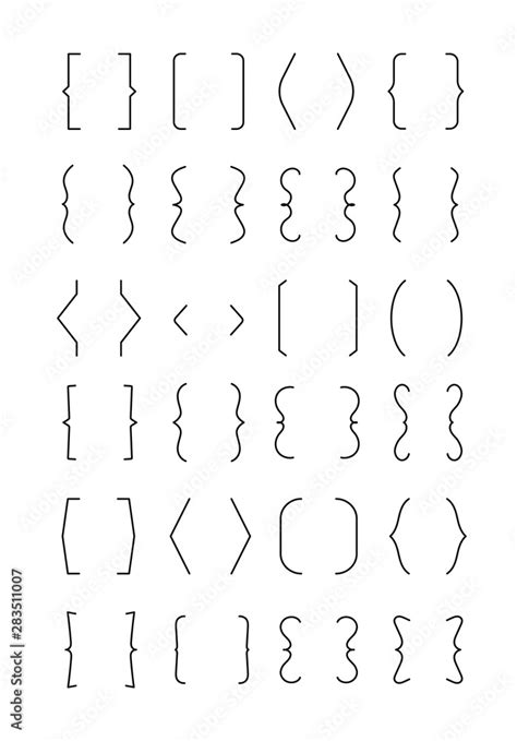 Bracket set. Square, round and angle, curly brace brackets icons. Typography, punctuation vector ...