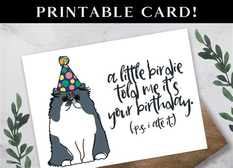 DIGITAL DOWNLOAD Funny Cat Birthday Card. Cat Bday Card. Instant ...