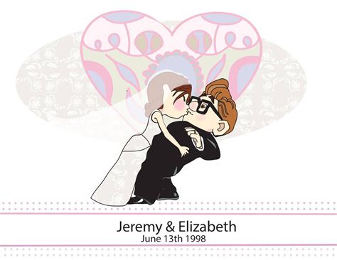 Carl and Ellie drawing wedding day stained glass personalized art ...