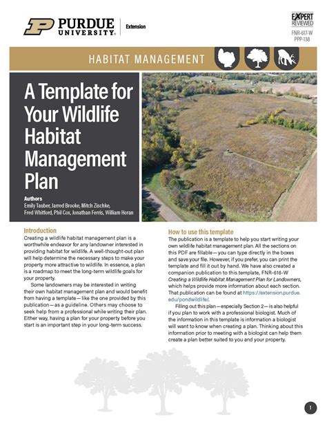 A Template for Your Wildlife Habitat Management Plan