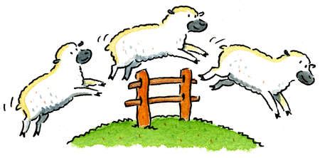 Stock Illustration - Sheep jumping over fence