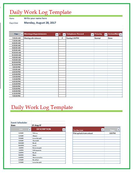 Daily Work Log Templates | 3+ Free Printable Word & Excel Formats ...