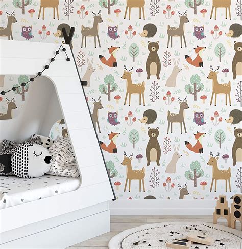 Forest Animals Removable Wallpaper Colorful Self Adhesive - Woodland ...