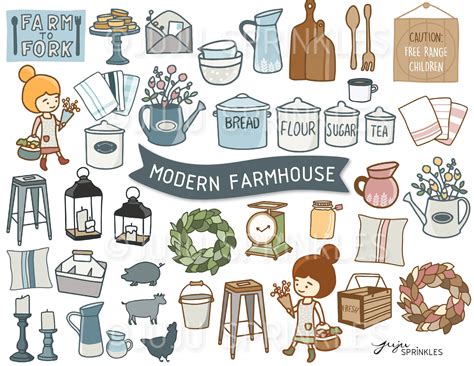 Modern Farmhouse Clipart and Sticker Set - Juju Sprinkles