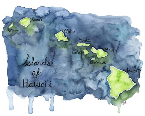 Watercolor Hawaiian Islands Print Painting Titled - Etsy