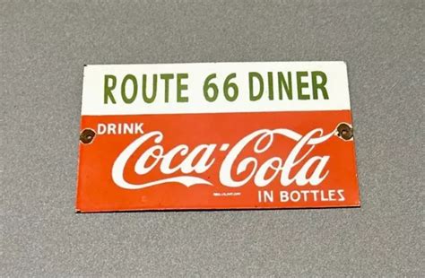 VINTAGE 12” COKE Coca-Cola Soda Route 66 Porcelain Sign Car Gas Truck Gasoline $84.99 - PicClick