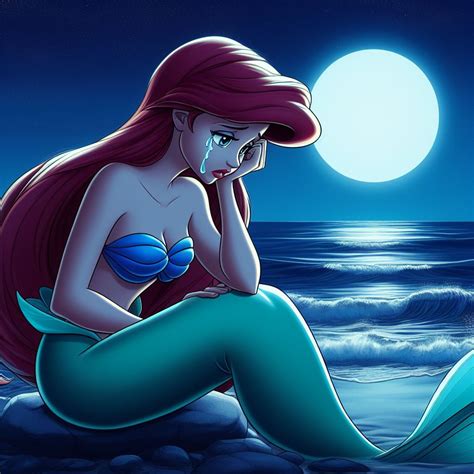 Ariel crying on the beach under the moon by FloodUnversed on DeviantArt