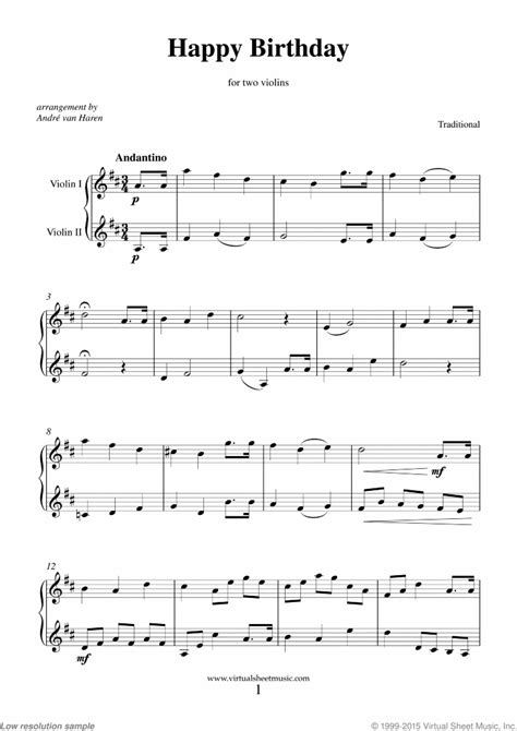 Happy Birthday sheet music for two violins #learntoplayviolin (With images) | Violin sheet music ...